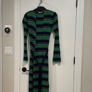 L'AGENCE Green and Black Striped Long Sleeve Sweater